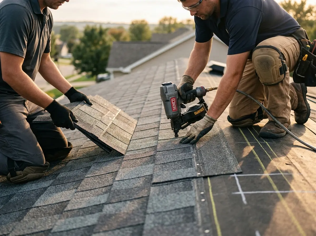 Professional roofer working on a residential roof in Point Pleasant Beach
